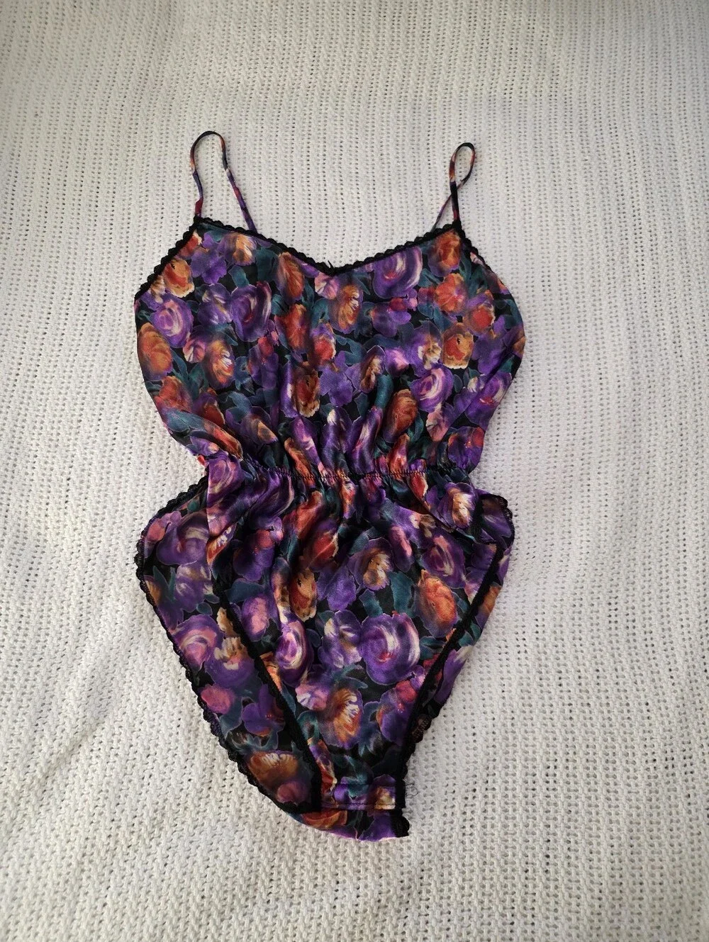 Vintage Myonne 1980s Floral Teddy Bodysuit Camisole Tank Top Lingerie - Picture 10 of 14